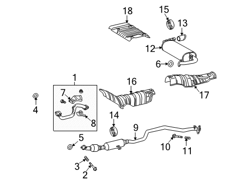 2009 Pontiac Vibe Exhaust Components Shield, Exhaust Muffler Heat Diagram for 19184740