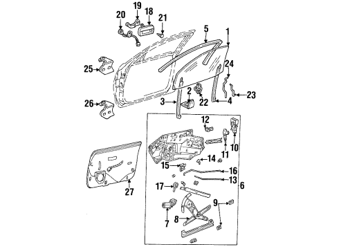 1999 Cadillac DeVille Front Door Glass & Hardware, Lock & Hardware Module Asm-Front Side Door Locking System (W/ Window Regulator) Diagram for 16637836