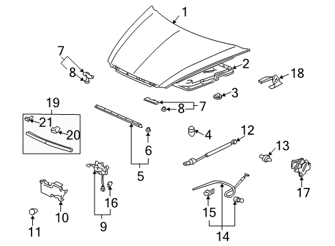 2004 Acura TL Hood & Components Molding Assembly, Hood Diagram for 75120-SEP-A00