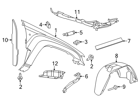 2020 Jeep Grand Cherokee Fender & Components Bracket-Fender Mounting MIDPOINT Diagram for 68036266AA