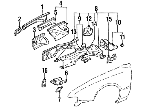 1995 Honda Prelude Structural Components & Rails Housing, R. FR. Shock Absorber Diagram for 60650-SS0-A01ZZ