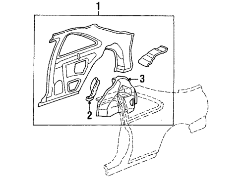 1996 Honda Accord Inner Structure - Quarter Panel Panel, L. RR. Inside Diagram for 64700-SV2-320ZZ