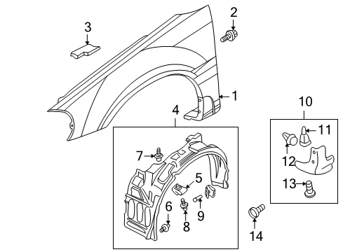 2002 Chrysler Sebring Fender & Components, Exterior Trim Screw-Tapping Diagram for MS450174