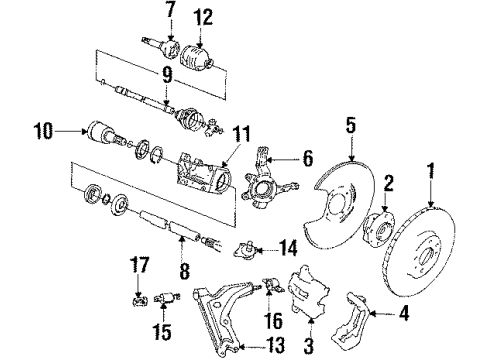 1987 Saab 9000 Front Suspension Components, Lower Control Arm, Stabilizer Bar Front Wheel Bearing Diagram for 12785906