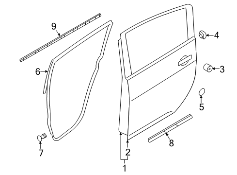 2019 Nissan Leaf Rear Door Seal-Rear Door Parting Diagram for 82838-3NF0A