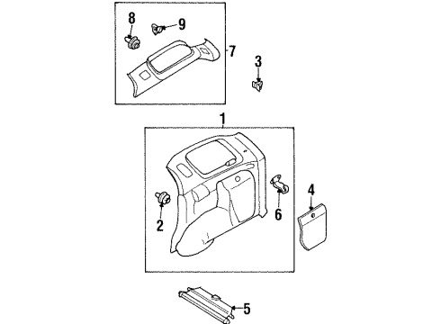 2000 Honda Passport Interior Trim - Quarter Panels Cover, R. Quarter Pillar Trim Diagram for 8-97291-559-3