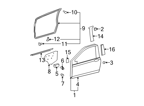 2009 Toyota Yaris Front Door & Components, Exterior Trim Outer Panel Diagram for 67112-52100