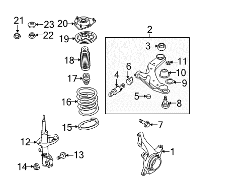 2009 Kia Spectra Front Suspension Components, Lower Control Arm, Stabilizer Bar Plate-Stopper Diagram for 54563-2D000