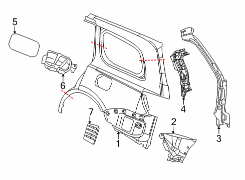 2020 Dodge Durango Quarter Panel & Components Panel-Body Side Aperture Outer Diagram for 68214290AA