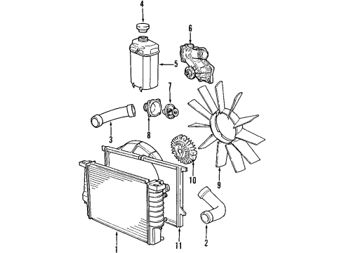 1997 BMW 840Ci Cooling System, Radiator, Water Pump, Cooling Fan Engine Thermostat Diagram for 11531745476