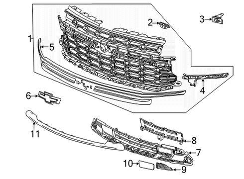 2022 Chevrolet Tahoe Grille & Components Lower Molding Diagram for 84833619