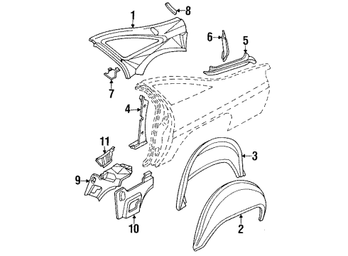 1993 Chevrolet Caprice Inner Structure - Quarter Panel Panel-Rear Wheelhouse Outer Diagram for 10200955