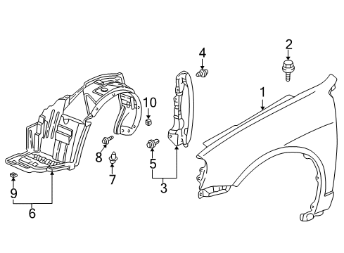 2002 Acura RSX Fender & Components Fender, Left Front (Inner) Diagram for 74151-S6M-000