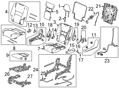2017 Honda Pilot Second Row Seats Lever, L. Reclining *YR507L* (SHADOW BEIGE) Diagram for 81753-TZ5-A01ZE
