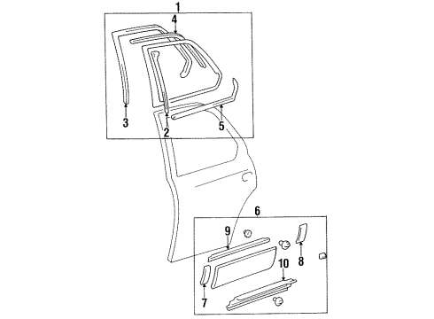 2000 Lexus LS400 Exterior Trim - Rear Door Weatherstrip, Rear Door Glass, Outer RH Diagram for 68163-50030