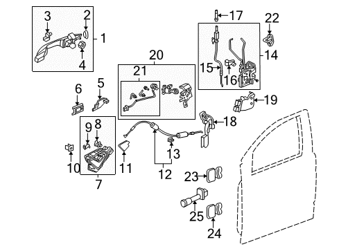 2009 Honda Odyssey Front Door Cable Assembly, Left Front Inside Handle Diagram for 72171-SHJ-A01