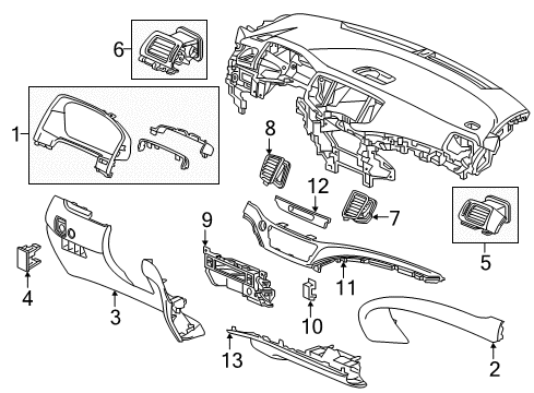 2018 Honda Ridgeline Cluster & Switches, Instrument Panel Garnish Assy., Passenger *NH854L* (NEW MIDDLE SILVER) Diagram for 77220-TG7-A01ZA
