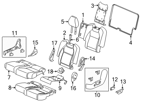 2019 Acura MDX Second Row Seats Cover Assembly, Driver Side Middle Seat-Back Trim (Type Z) Diagram for 81721-TYR-L01ZA