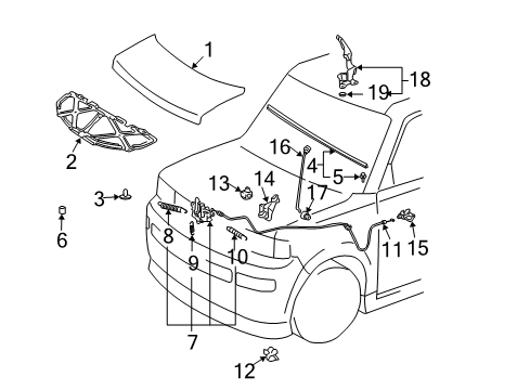 2004 Scion xB Hood & Components Latch Diagram for 53510-52250