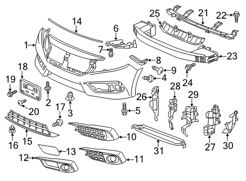 2018 Honda Civic Front Bumper Beam, FR. Bumper Diagram for 71130-TBA-A01