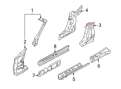 2016 Nissan 370Z Hinge Pillar, Lock Pillar, Rocker Sill-Inner, RH Diagram for 76450-1ET0A