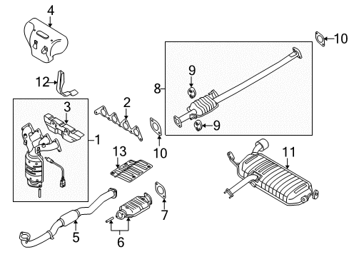 2008 Hyundai Tucson Exhaust Components, Exhaust Manifold Exhaust Manifold Catalytic Assembly Diagram for 28510-23AA0