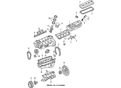 1994 Chevrolet Caprice Engine Parts, Mounts, Cylinder Head & Valves, Camshaft & Timing, Oil Cooler, Oil Pan, Oil Pump, Crankshaft & Bearings, Pistons, Rings & Bearings Gasket-Cyl Head Diagram for 12553161