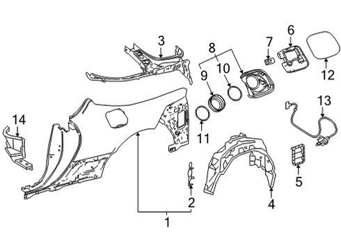 2021 Lexus LC500 Quarter Panel & Components TROUGH Sub-Assembly, Lug Diagram for 61064-11020