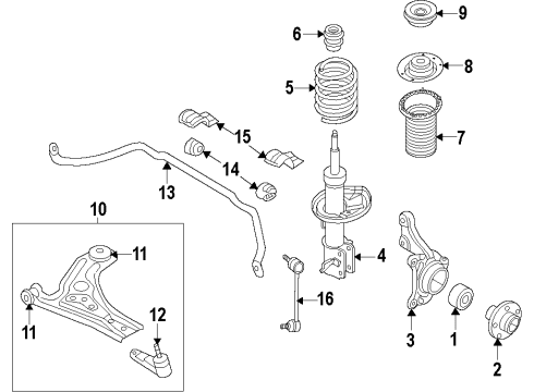 2009 Pontiac G3 Front Suspension Components, Lower Control Arm, Stabilizer Bar Upper Seat Diagram for 96535009