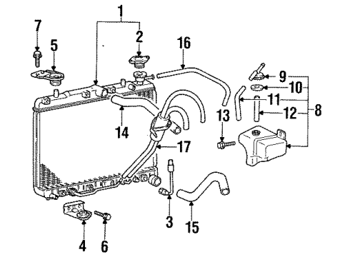 1990 Mitsubishi Precis Radiator & Components Hose-Radiator Reservoir Cap Diagram for 25443-24010