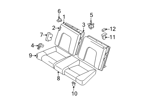 2003 Hyundai Tiburon Rear Seat Components Rear Right Seatback Main Cover Diagram for 89460-2C110-EBT