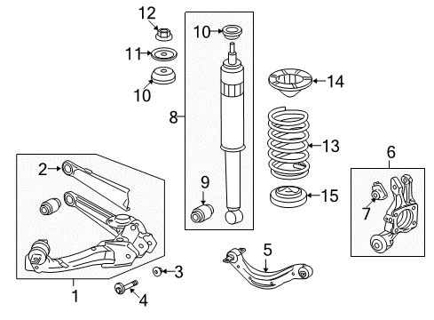 2008 Honda Civic Rear Suspension Components, Upper Control Arm, Stabilizer Bar Knuckle, Left Rear Diagram for 52215-SVB-A10