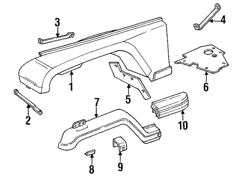 1993 Jeep Wrangler Fender & Components, Exterior Trim Shield Splash Apron Rear Diagram for 55010838