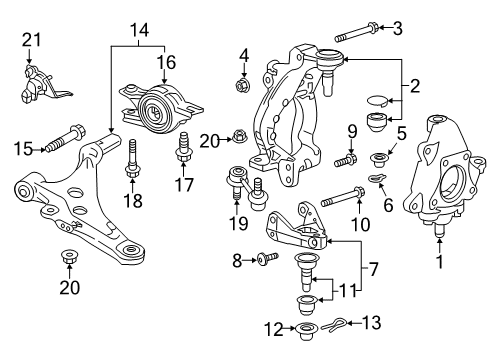 2018 Honda Civic Front Suspension Components, Lower Control Arm, Ride Control, Stabilizer Bar Knuckle Complete, Front Right Diagram for 51210-TGH-A51