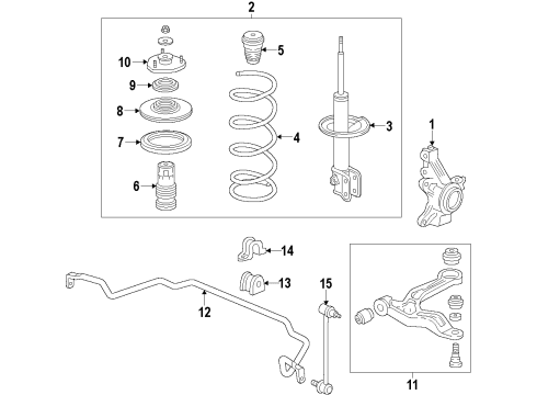 2015 Honda Odyssey Front Suspension Components, Lower Control Arm, Stabilizer Bar Sub Front Cmp, Front Suspension Diagram for 50200-TK8-A15