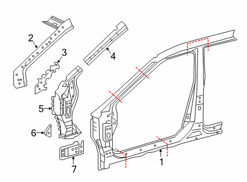 2020 Nissan Maxima Aperture Panel, Hinge Pillar Bracket Assy-Front Pillar Lower LH Diagram for G62A1-3TAMD