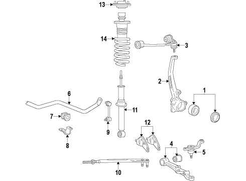 1990 Lexus LS400 Front Suspension Components, Lower Control Arm, Upper Control Arm, Ride Control, Stabilizer Bar Bracket, Front Shock Absorber, Lower LH Diagram for 48515-50011