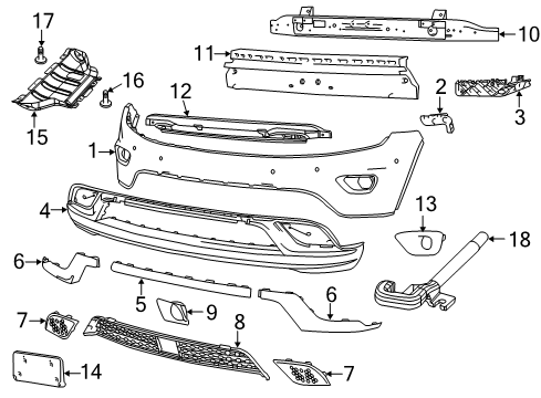 2016 Jeep Grand Cherokee Front Bumper APPLIQUE-FASCIA Diagram for 68143106AB