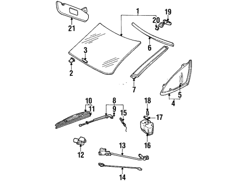 1993 Pontiac Trans Sport Windshield Glass Insert, Windshield Wiper Blade Diagram for 12337565