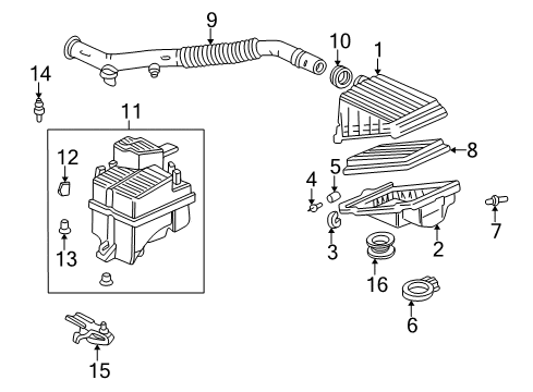 1997 Honda Civic Powertrain Control Case Set, Air Cleaner Diagram for 17240-P2A-005