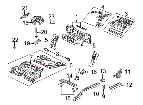 2003 Buick Century Rear Body, Rear Upper Body, Floor & Rails Panel Kit, Rear Compartment Floor Diagram for 19181805