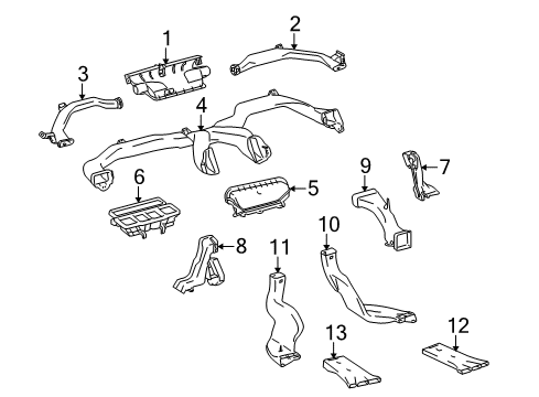 2014 Toyota Venza Ducts Floor Duct Diagram for 87213-0T010