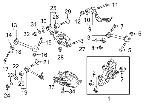 2015 Hyundai Genesis Rear Suspension Components, Lower Control Arm, Upper Control Arm, Stabilizer Bar Rear Arm Assembly-Rear Upper RH Diagram for 55106-B1000