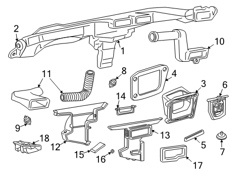 1995 Chevrolet S10 A/C & Heater Control Units Duct, Lap Air Outlet Diagram for 15668738
