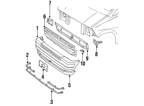 1993 Ford Aerostar Front Bumper Face Bar Mount Bracket Diagram for E69Z17B983A