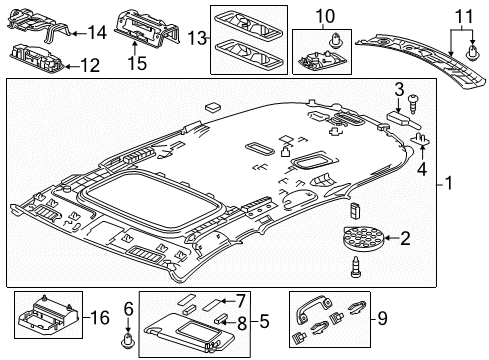 2015 Acura MDX Interior Trim - Roof Lining Assembly, (Sandstorm) Diagram for 83200-TZ5-A22ZA
