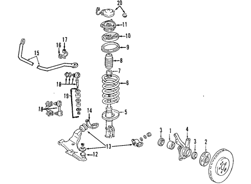 1992 Dodge Stealth Front Suspension Components, Lower Control Arm, Stabilizer Bar Bearing Diagram for MB633430