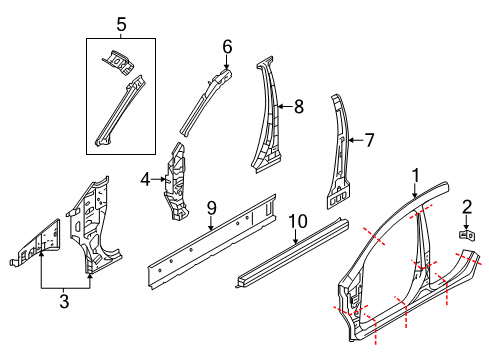 2019 Nissan Versa Note Aperture Panel, Center Pillar, Hinge Pillar, Rocker SILL Assembly-Inner, Front LH Diagram for G6451-3WCMA