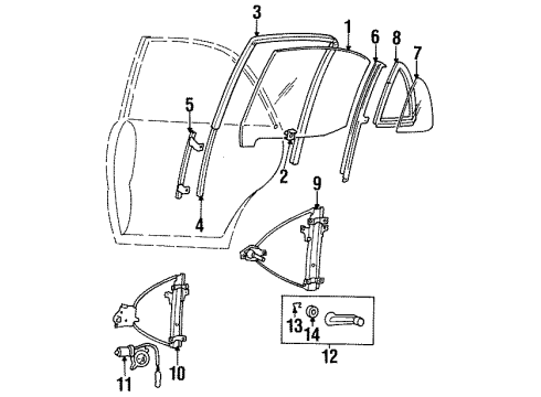 1996 Hyundai Sonata Rear Door Rear Left Power Window Regulator Assembly Diagram for 83403-34010