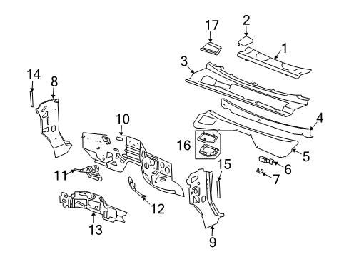 2009 Hummer H2 Cowl Dash Panel Diagram for 25853978